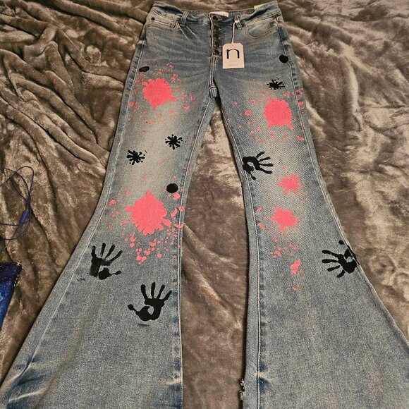 Kancan Womens Paint Splashed Jeans Sz 11 - Picture 12 of 15